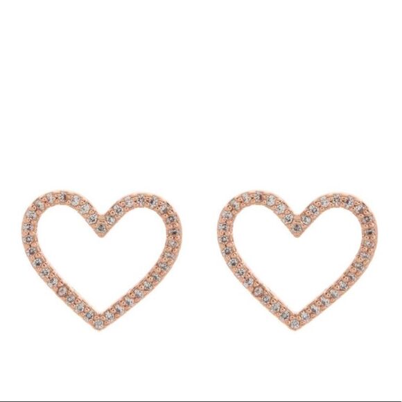 KATE SPADE NEW YORK Pave‎ Heart Stud Earrings, Rose Gold/Diamond Crystal, NWT - Picture 2 of 13